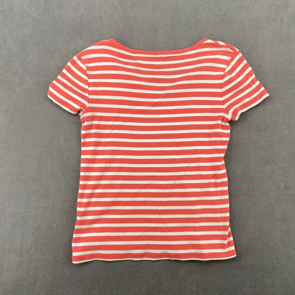 Tommy Hilfiger T Shirt Womens Medium Red White Striped Logo Split Neck Cotton - Picture 2 of 6
